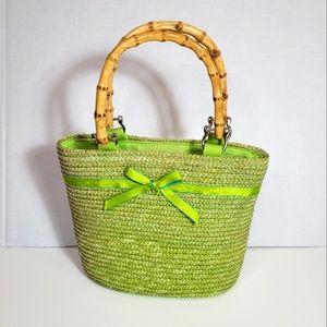 St. John's Bay Green Woven Bag with Bamboo Handles